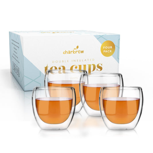 Double walled thermo glass tea cups set of four