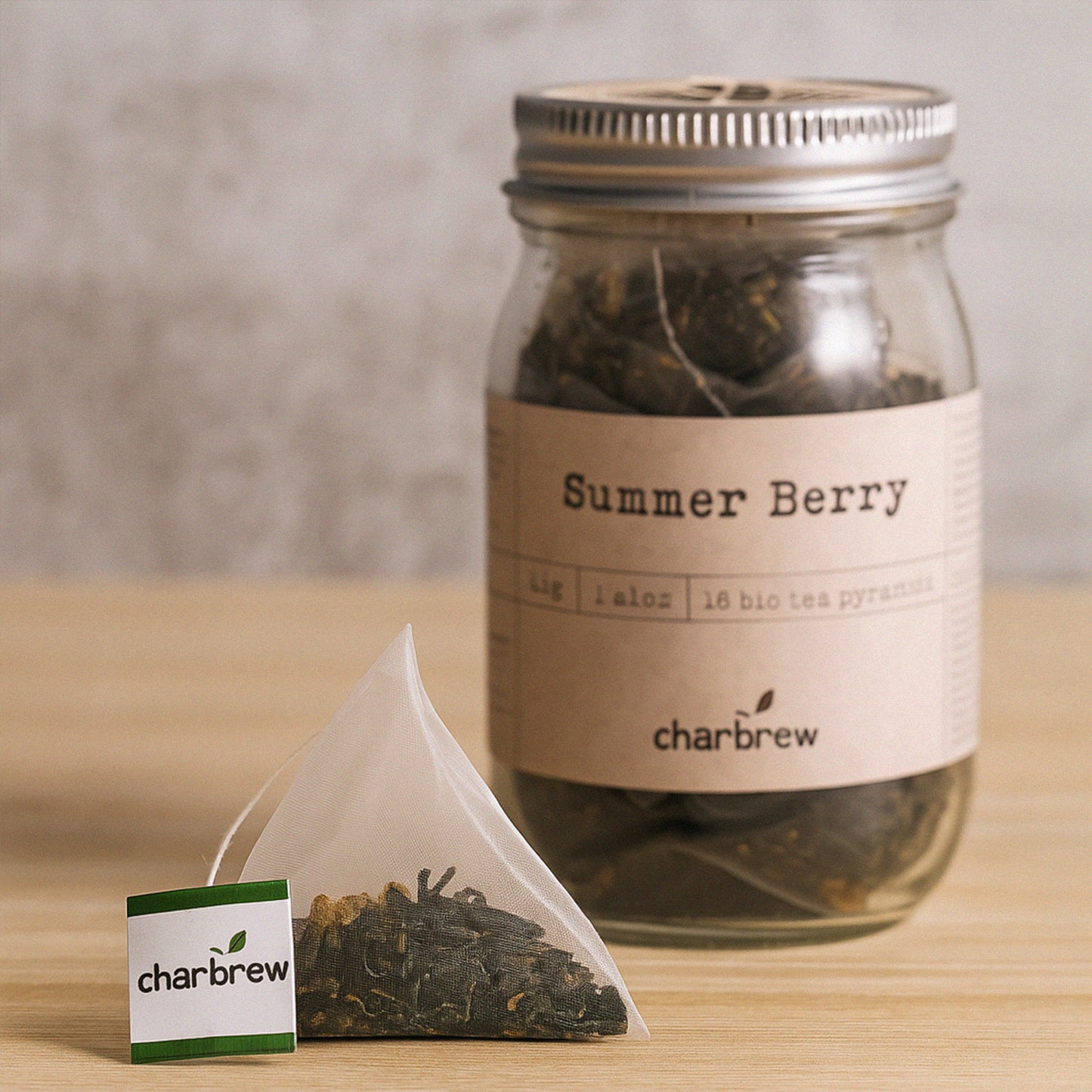 Summer Berry Tea Bags Mason Jar - 16 Biodegradable Pyramid Bags