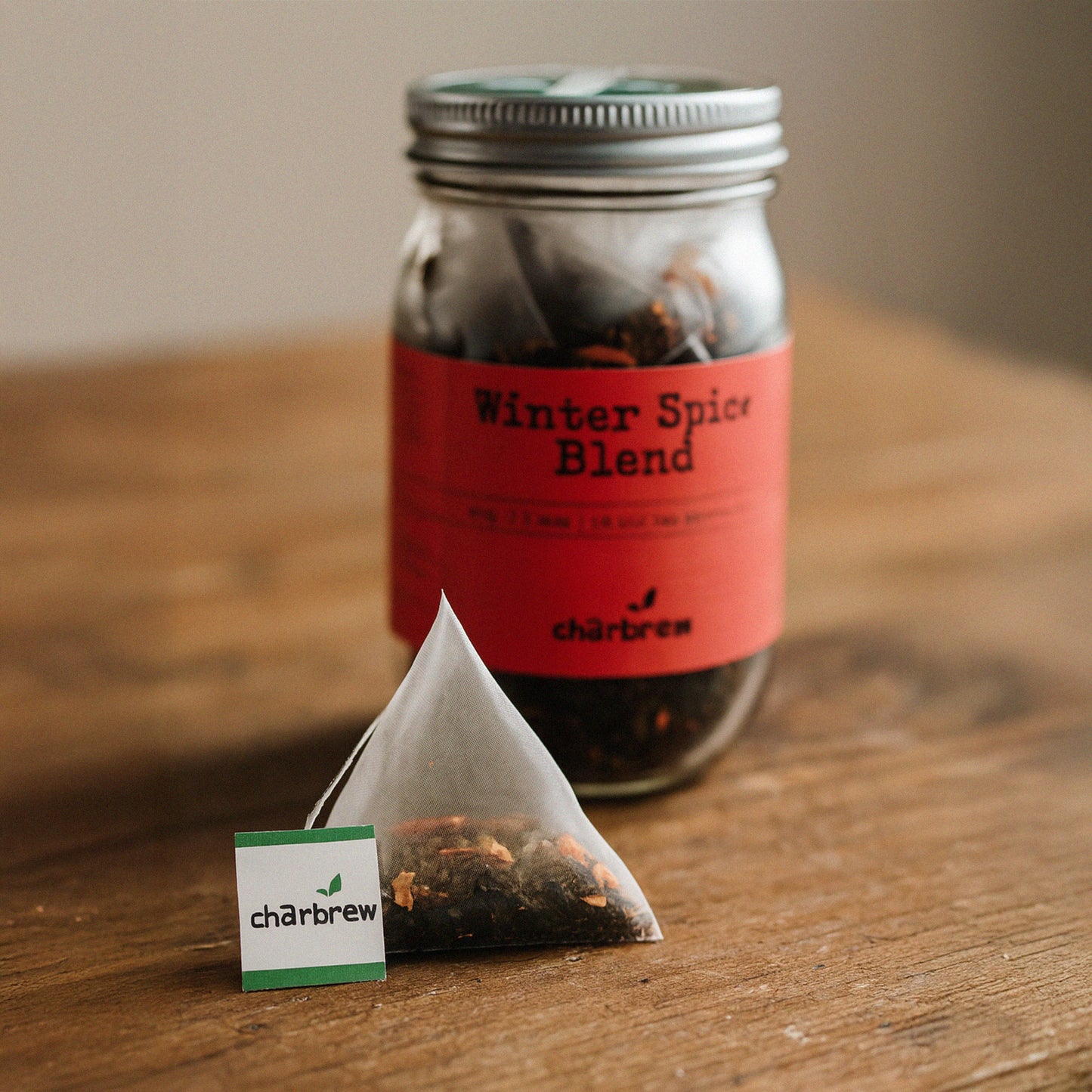 Winter Spice Tea Bags Mason Jar - 16 Biodegradable Pyramid Bags