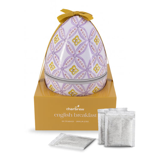 Patterned Egg Shaped English Breakfast Tea Tin - 60 Teabags