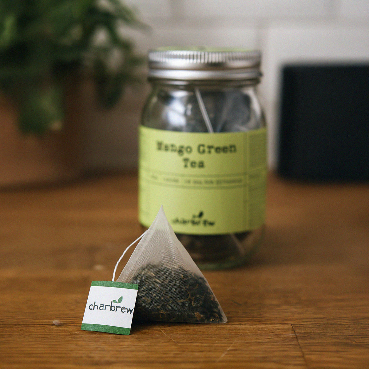 Compostable Teas 16 x Mango Green Tea Biodegradable Tea Pyramids In Reusable Mason Jar ...