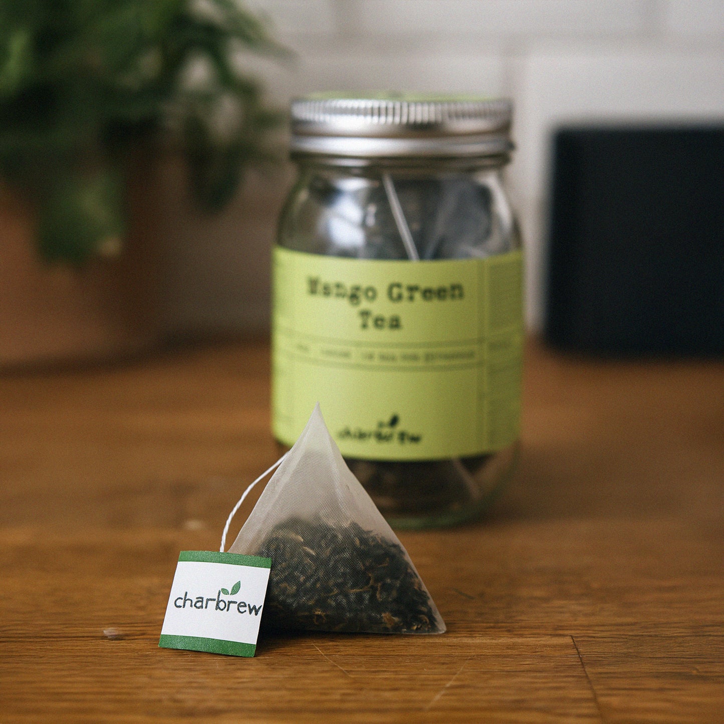 Mango Green Tea Bags Mason Jar - 16 Biodegradable Pyramid Bags