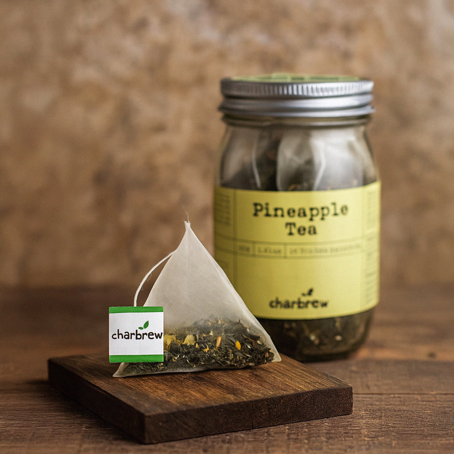 Pineapple Tea Bags Mason Jar - 16 Biodegradable Pyramid Bags