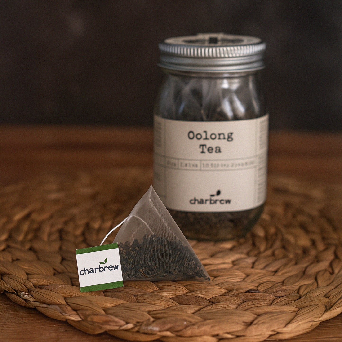 Oolong Tea Bags Mason Jar - 16 Biodegradable Pyramid Bags