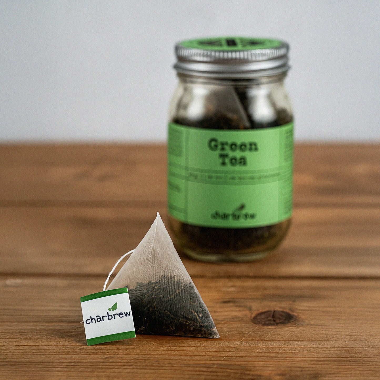 Green Tea Bags Mason Jar - 16 Biodegradable Pyramid Bags