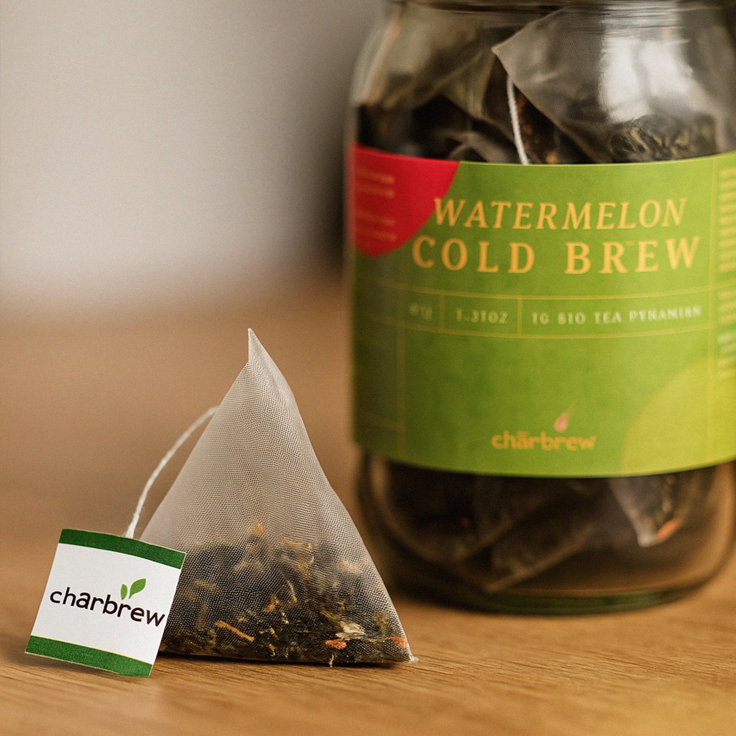 Watermelon Cold Brew Tea Bags Mason Jar - 16 Biodegradable Pyramid Bags