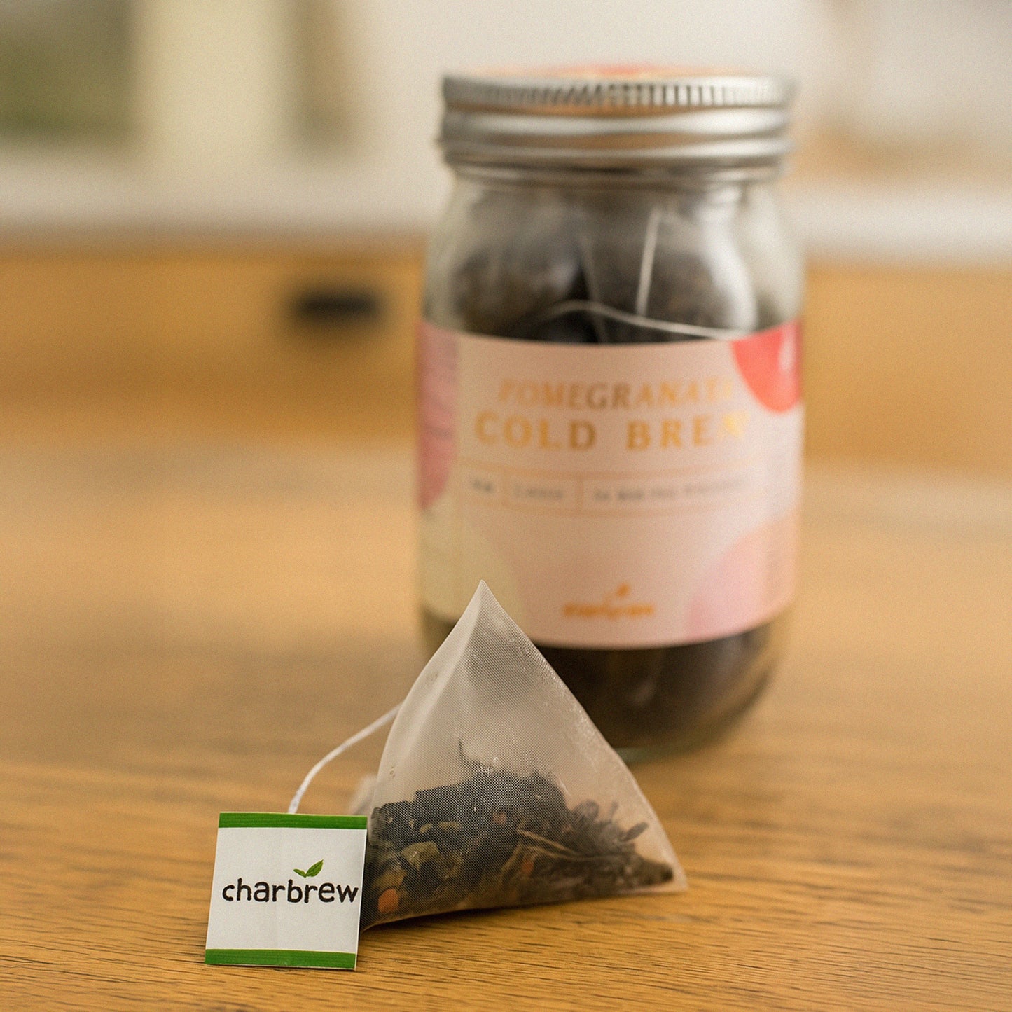 Pomegranate Cold Brew Tea Bags Mason Jar - 16 Biodegradable Pyramid Bags