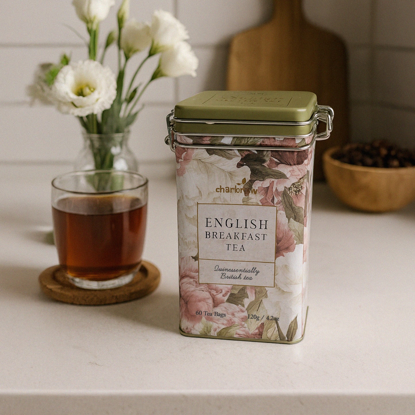 Spring Floral English Breakfast Tea Tin - 60 Teabags