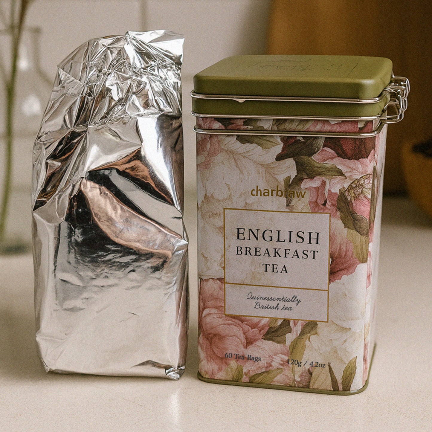 Spring Floral English Breakfast Tea Tin - 60 Teabags