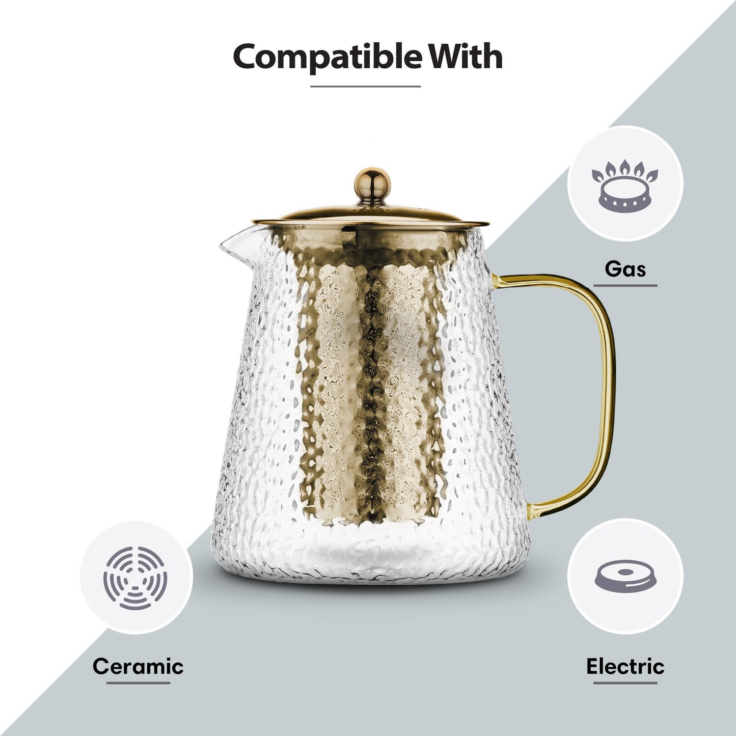 Gold Hammered Borosilicate Glass Teapot 900ml