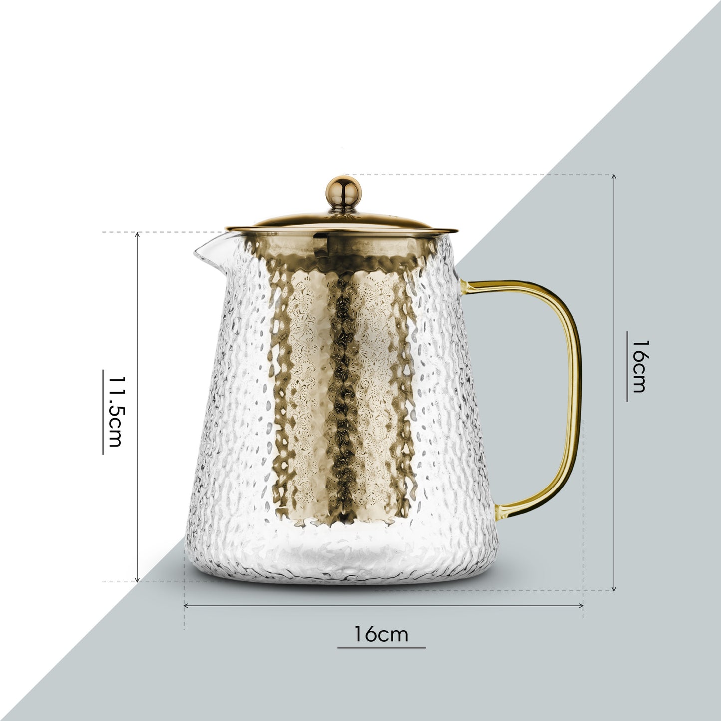 Gold Hammered Borosilicate Glass Teapot 900ml