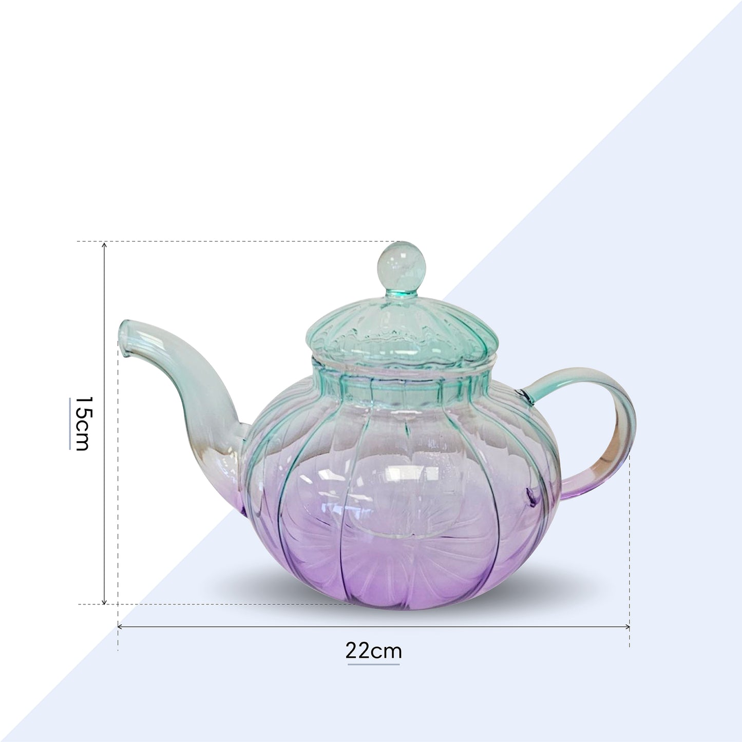 Ribbed Borosilicate Two Tone Green & Lilac Glass Teapot 1000ml