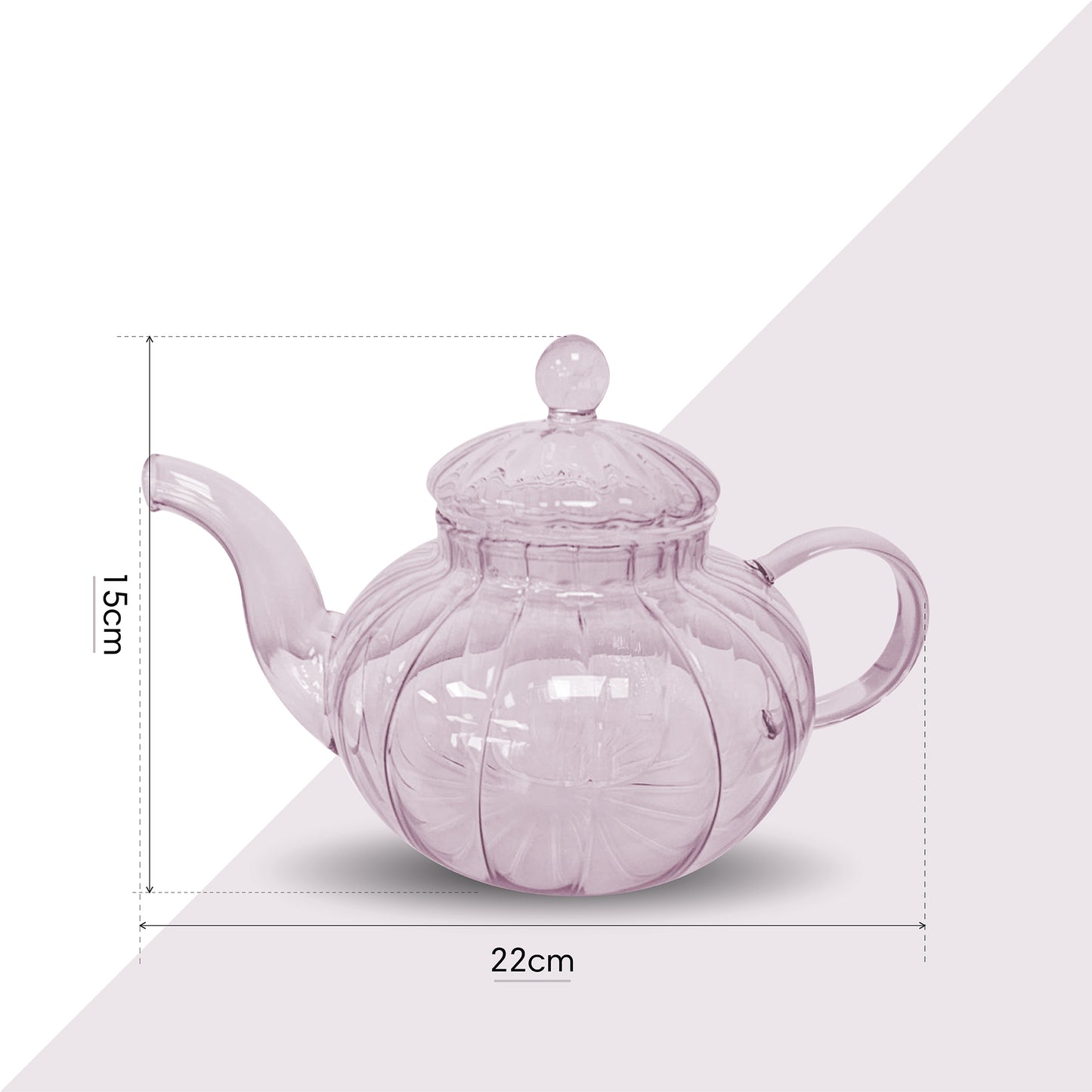 Ribbed Borosilicate Pale Pink Glass Teapot 1000ml