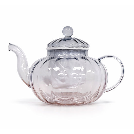 Ribbed Borosilicate Two Tone Blue & Pink Glass Teapot 1000ml