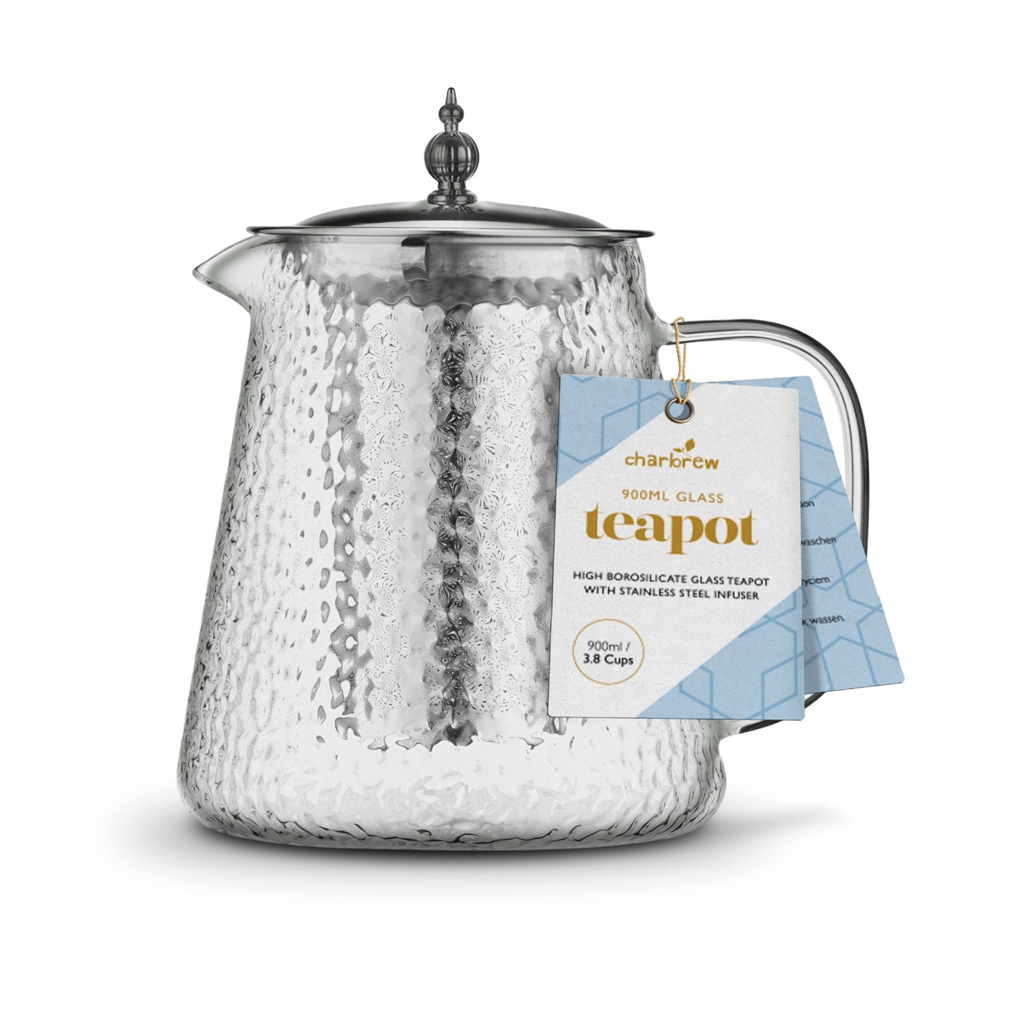Silver Hammered Borosilicate Glass Teapot 900ml