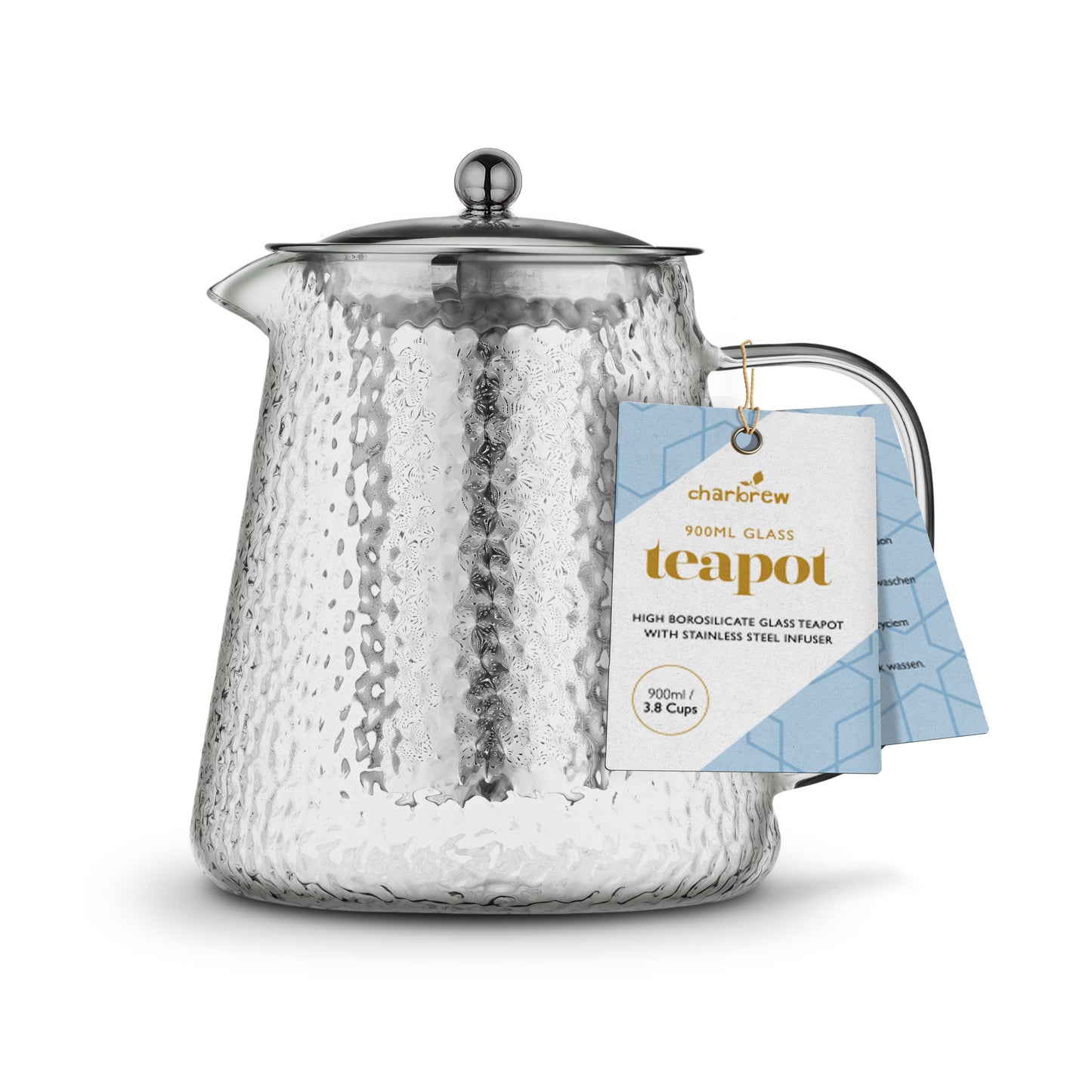 Silver Hammered Borosilicate Glass Teapot 900ml