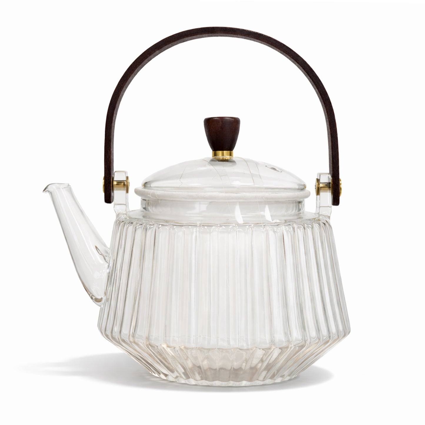 Striped Borosilicate Glass Teapot With Wooden Handle 900ml