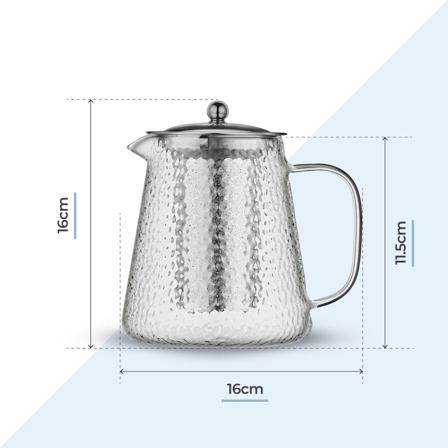 Silver Hammered Borosilicate Glass Teapot 900ml