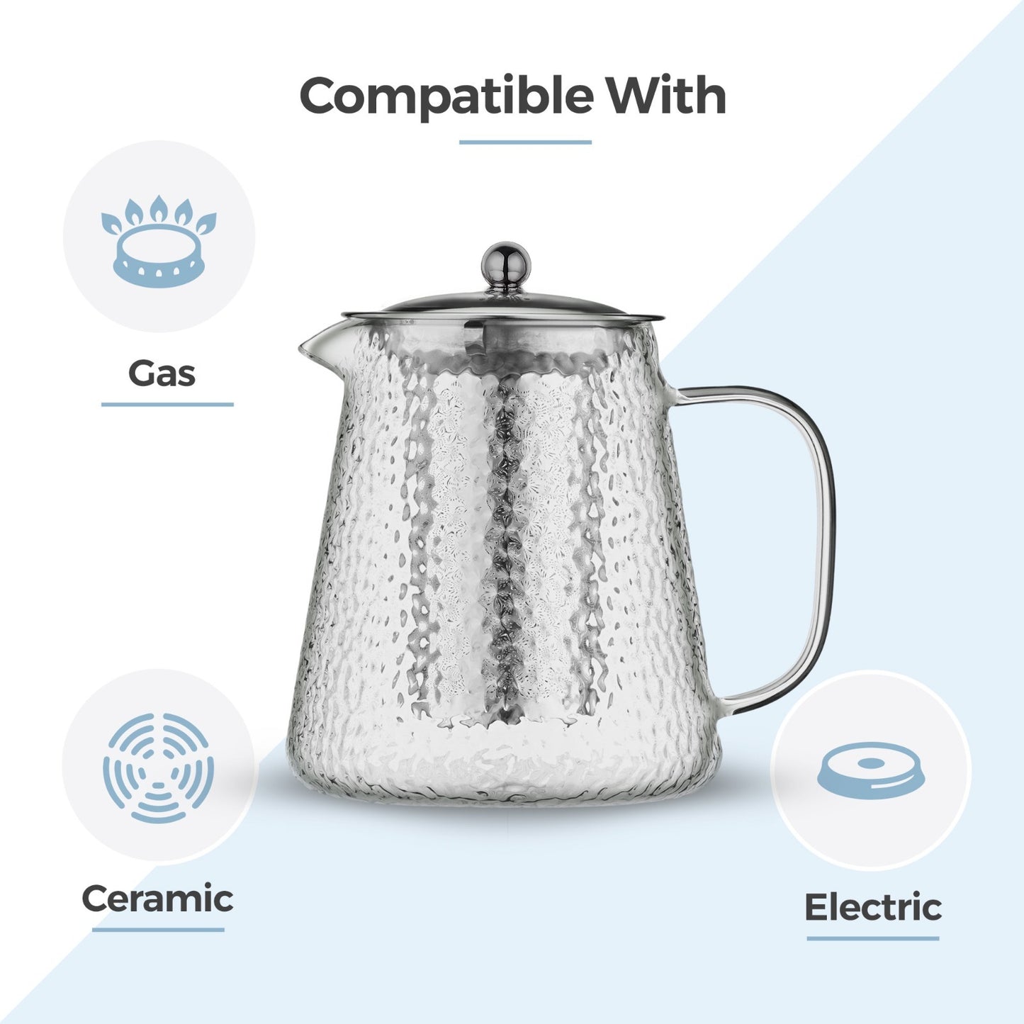 Silver Hammered Borosilicate Glass Teapot 900ml
