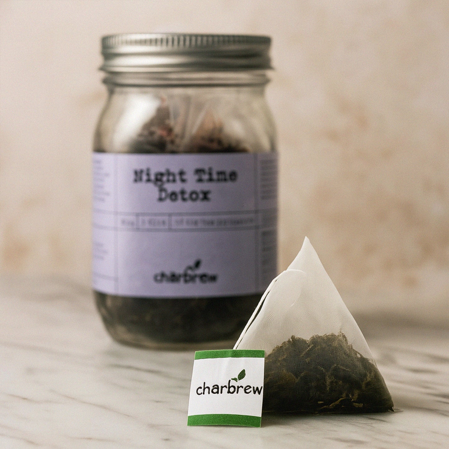 Night Time Tea Bags Mason Jar - 16 Biodegradable Pyramid Bags