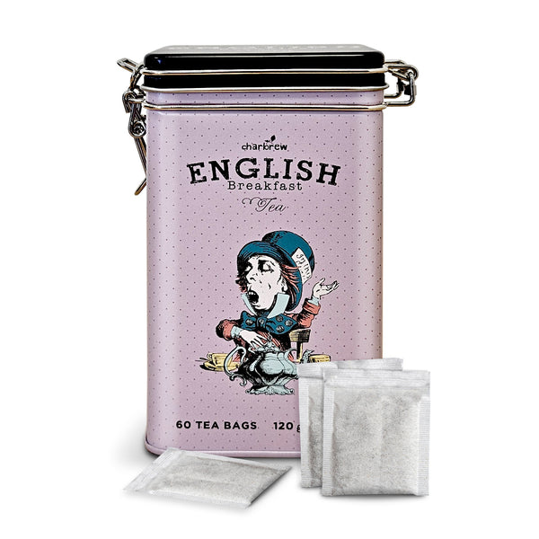 Mad Hatter English Breakfast Tea Tin - 60 Teabags – Charbrew Tea