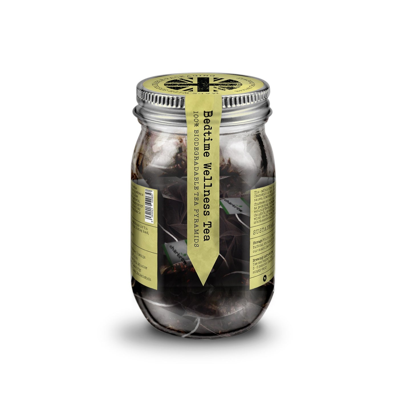 Bedtime Wellness Tea Bags Mason Jar - 16 Biodegradable Pyramid Bags