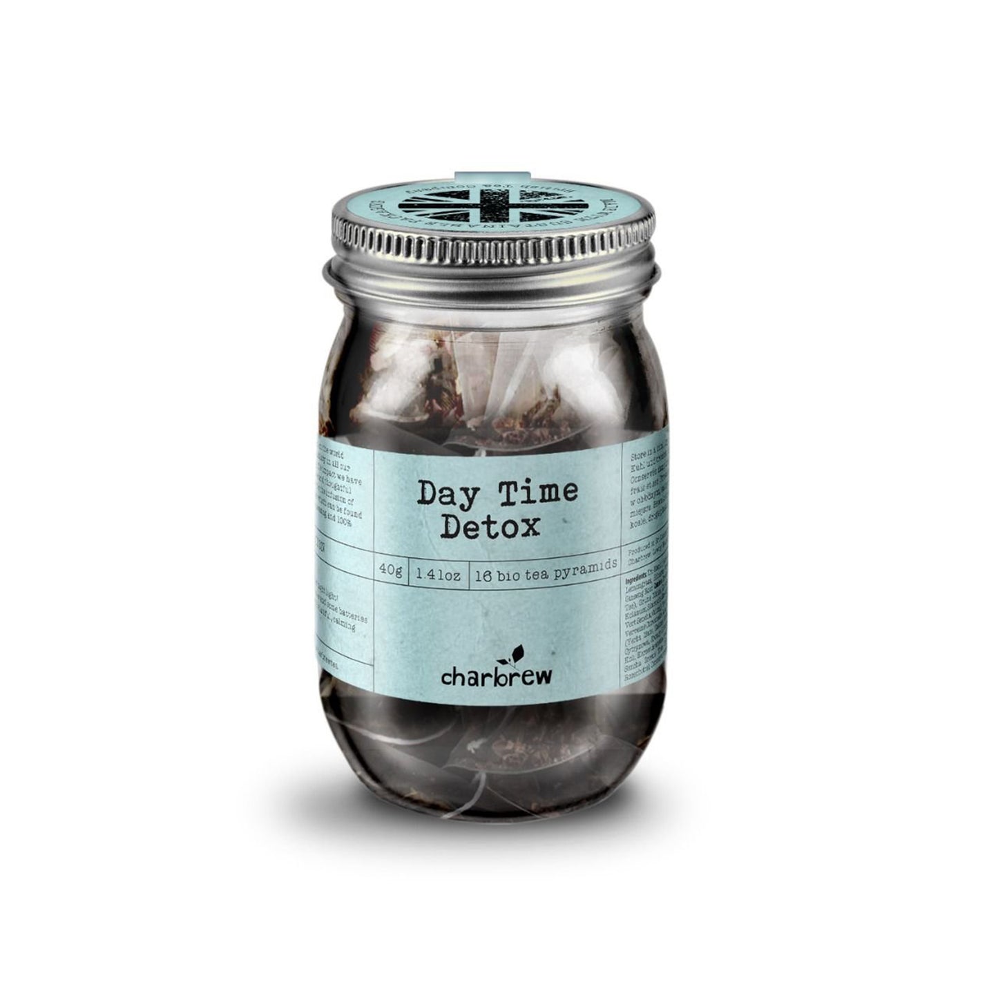 Charbrew carefully crafted day time tea in re-usable mason jar