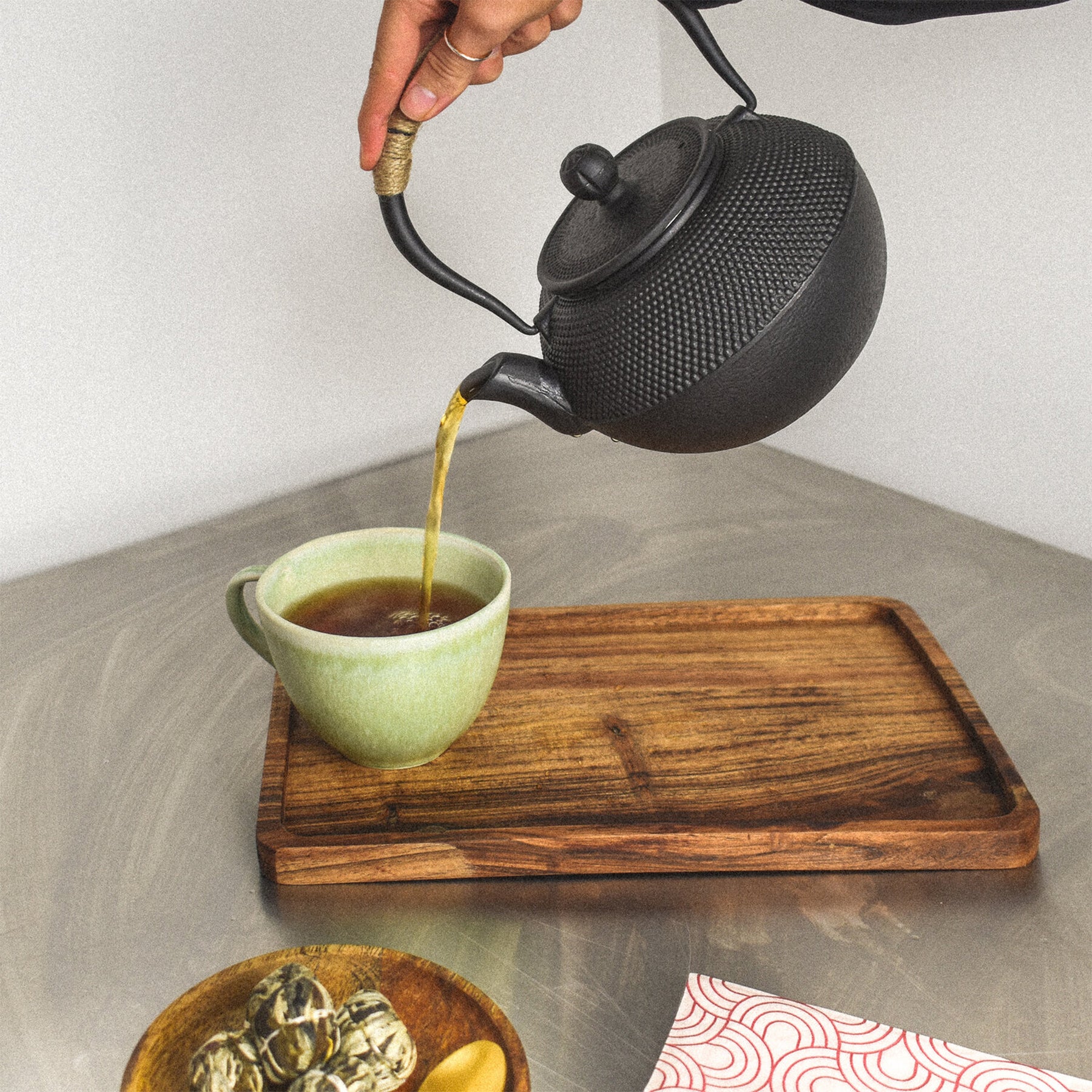Traditional cast iron black teapot