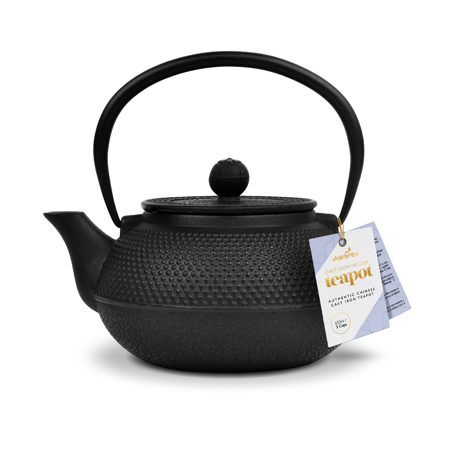 Chinese Black Cast Iron Hobnail Kettle Teapot 650ml Charbrew Tea