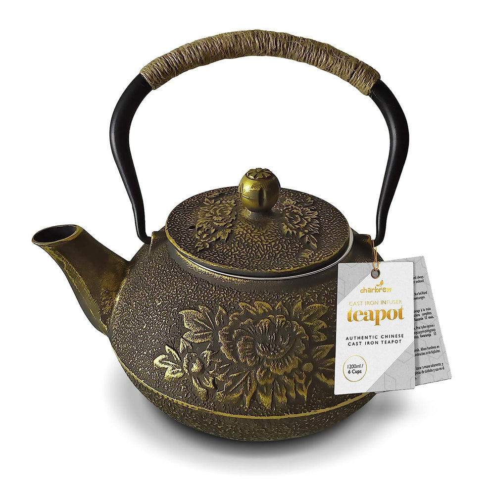 Chinese Black & Gold Cast Iron Kettle Teapot 1200ml – Charbrew Tea
