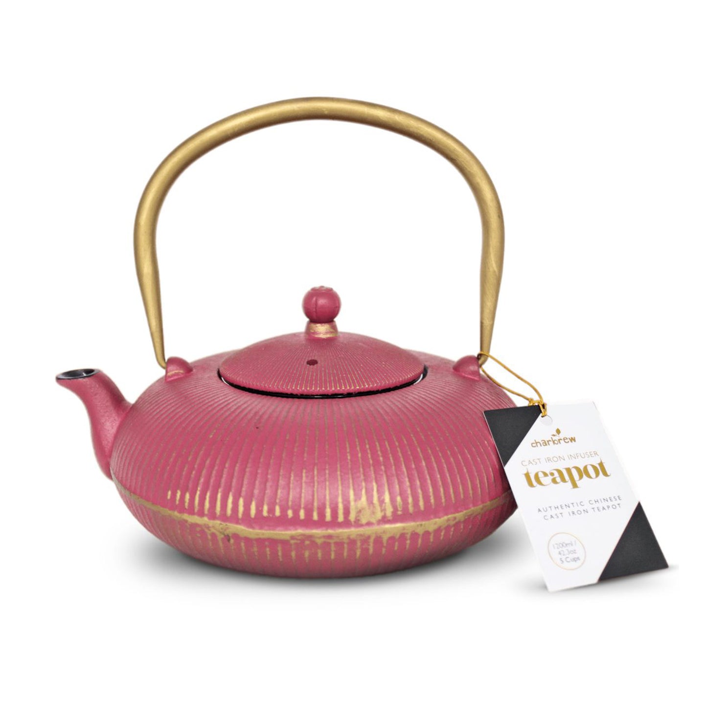 Chinese Pink Striped Cast Iron Teapot 1200ml