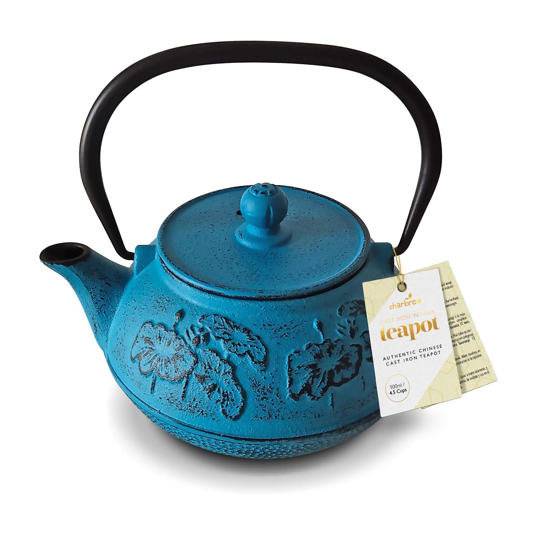 Traditional cast iron blue teapot