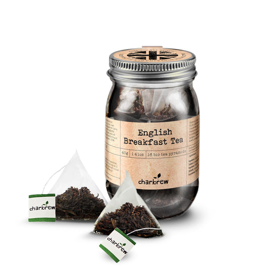 English Breakfast Tea Bags Mason Jar - 16 Biodegradable Pyramid Bags