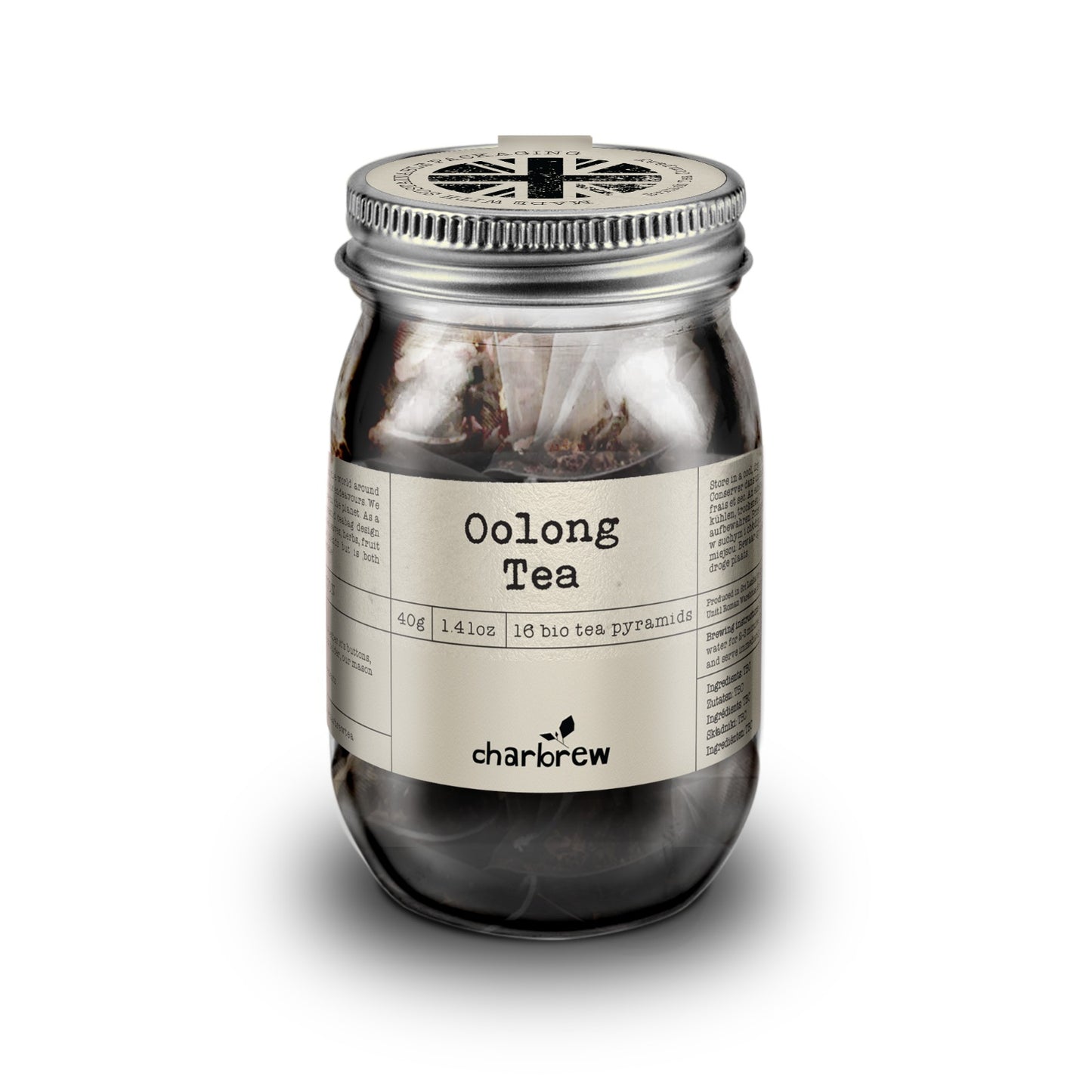 Oolong Tea Bags Mason Jar - 16 Biodegradable Pyramid Bags