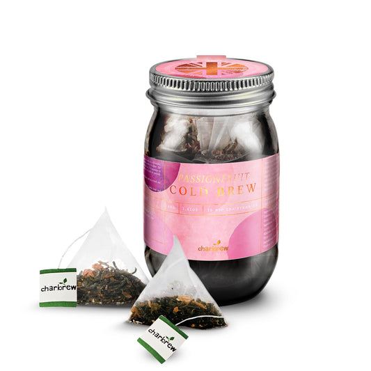 Passionfruit Cold Brew Tea Bags Mason Jar - 16 Biodegradable Pyramid Bags