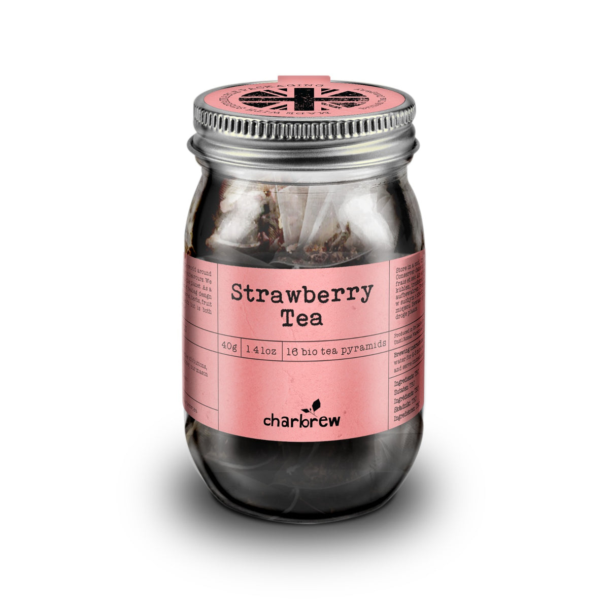 Compostable Teas 16 x Strawberry Tea Biodegradable Tea Pyramids In Reusable Mason Jar ...