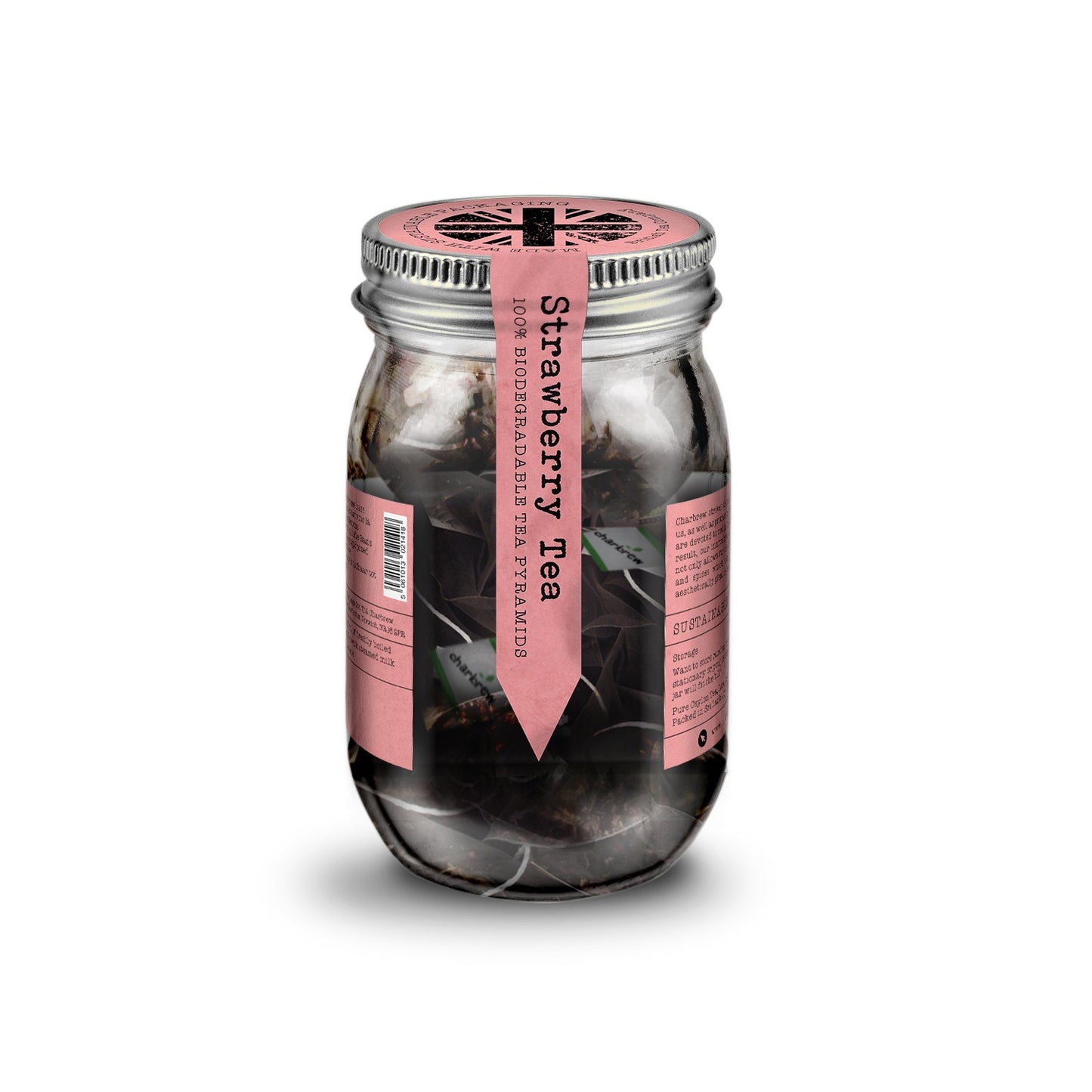 Strawberry Tea Bags Mason Jar - 16 Biodegradable Pyramid Bags