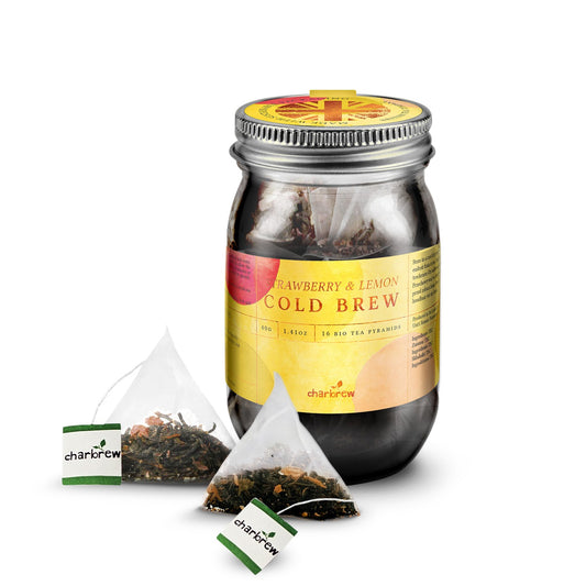Strawberry & Lemon Cold Brew Tea Bags Mason Jar - 16 Biodegradable Pyramid Bags