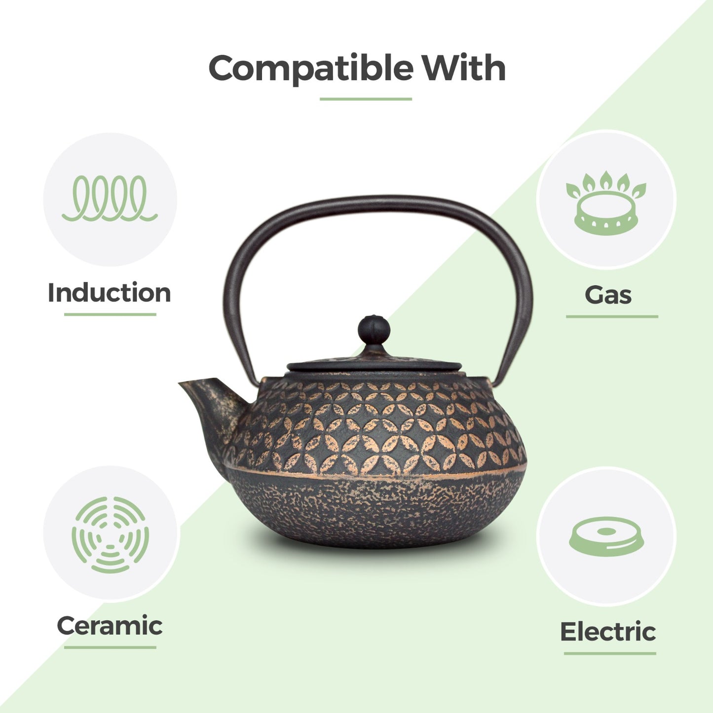 Chinese Black & Copper Cast Iron Teapot 900ml