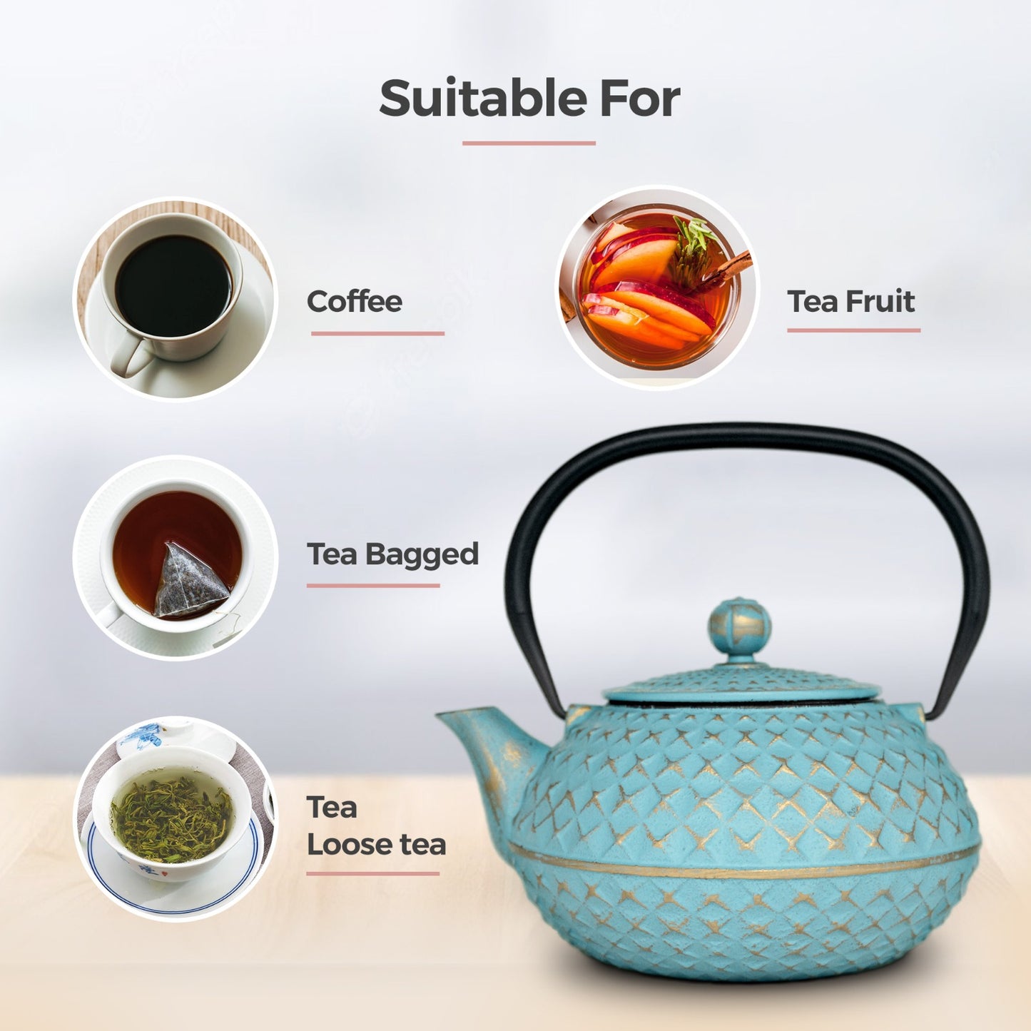 Chinese Blue Diamond Cast Iron Teapot 900ml