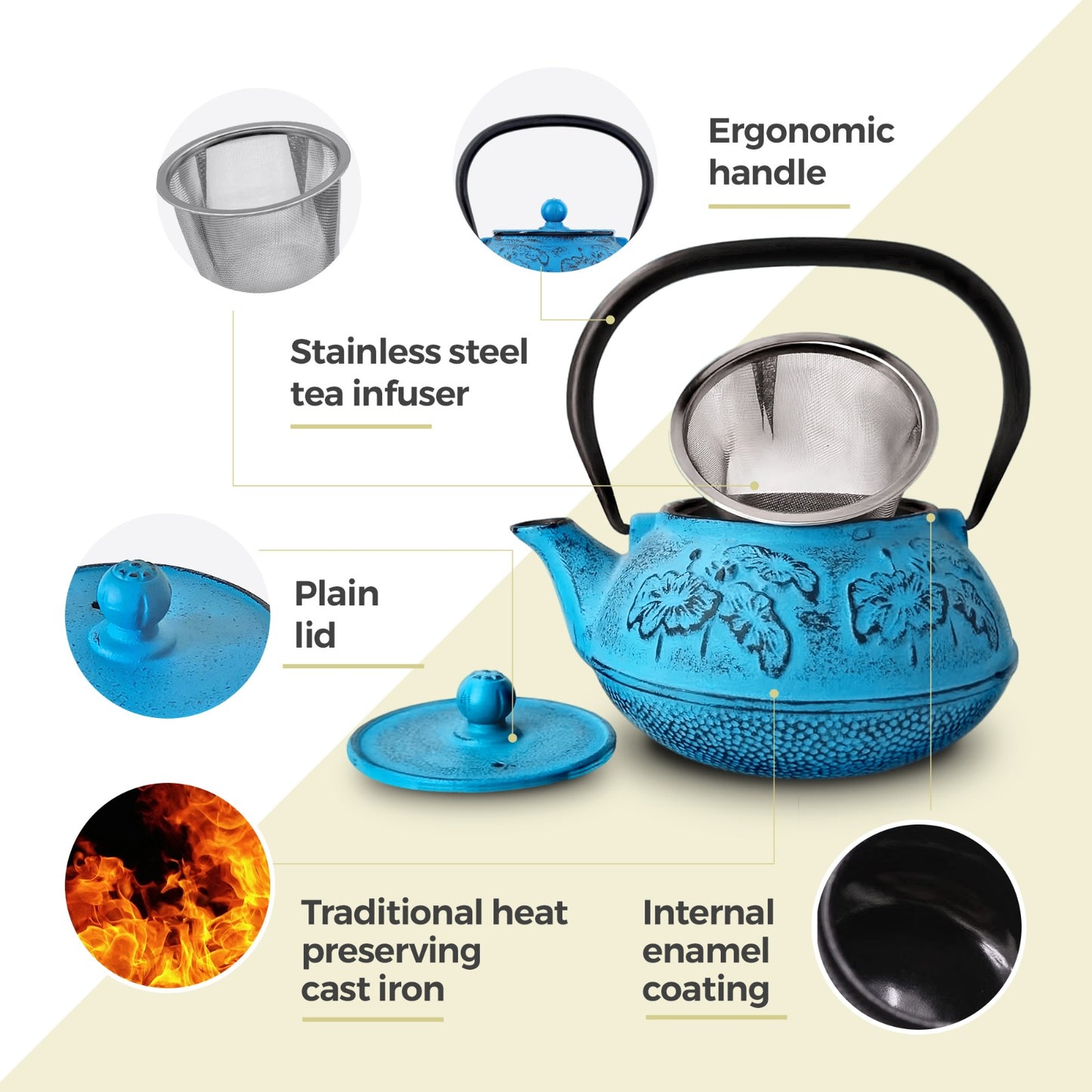 Chinese Tiffany Blue Cast Iron Teapot 900ml