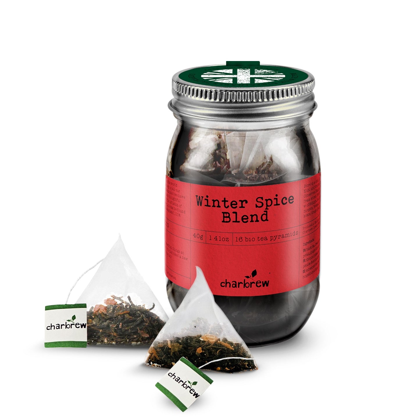 Winter Spice Tea Bags Mason Jar - 16 Biodegradable Pyramid Bags