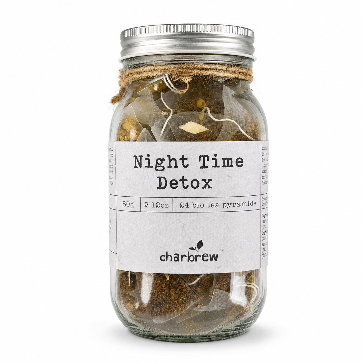 Night Time Tea Bags Mason Jar - 24 Biodegradable Pyramid Bags