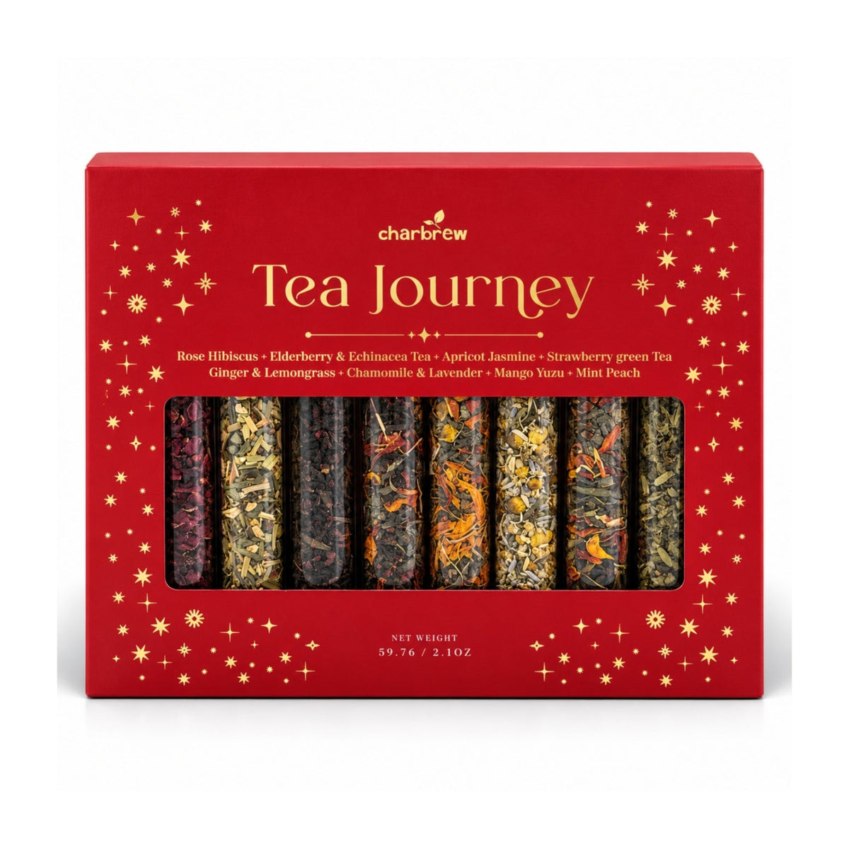 Front view of Charbrew Everyday Loose Leaf Tea Journey Christmas Gift with 8 assorted blends