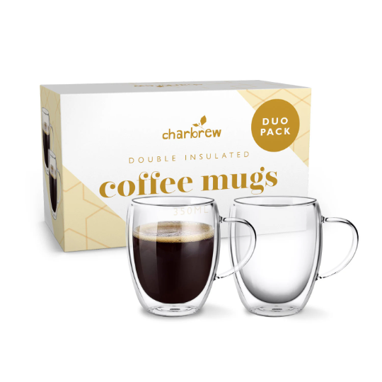Duo Pack Double Walled Glass Thermo Coffee Mugs